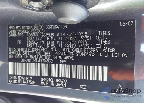 2007 Toyota 4Runner Limited V6 z USA, uszkodzony, nr VIN JTEZU17R170096832